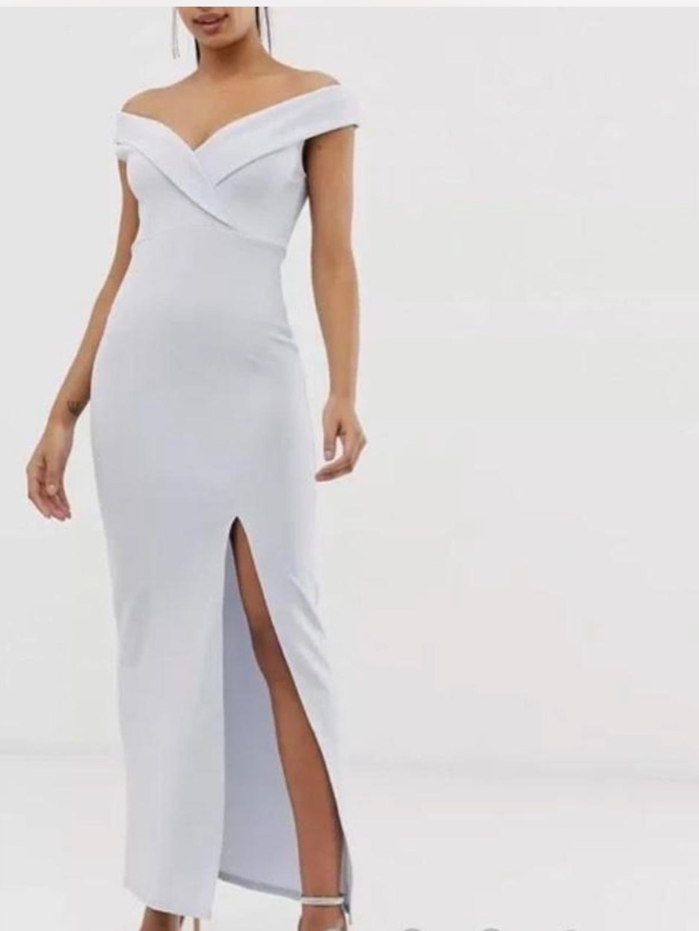 NWT Club L London Bardot Maxi Dress 16 Light Blue Off The Shoulder Formal Gown